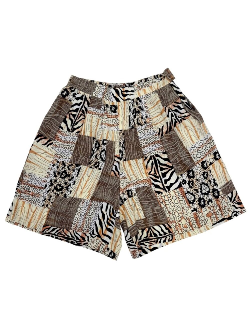 Vtg City Girl By Nancy Bolen Patchwork Animal Print Hi Waist Shorts 14 USA 90s